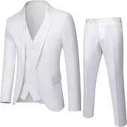 [JEShifangjiusu] Men's Solid 3 Pieces Suit 1 Button Elegant Blazer Slim Fit Single Breasted Wedding Suit Dress Tuxedo Vest Pants Set