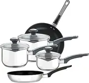 [Prestige] Stainless Steel Non Stick Pots and Pans Set of 5 - Suitable as Induction Hob Pan Set with Straining Lids & Pouring Lips, Dishwasher Safe, Oven Safe, Durable Cookware, Black/Silver