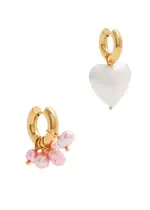 Timeless Pearly Asymmetric 24kt Gold-plated Hoop Earrings - Pink ONE SIZE