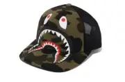 A BATHING APE 1ST CAMO SHARK MESH CAP Green camouflaged print Japan NEW