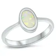 Ring Genuine Solid Sterling Silver 925 White Lab Opal Face Height 9.5 mm Size 6