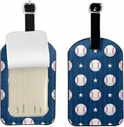 Richugui Baseball Stars Blue Background Luggage Tags, Faux Leather Suitcase Tags with Address Label,Travel Accessories with Address Tag,Luggage Tag,ID Tag