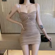 Spaghetti Strap Mini Sheath Dress Black - M