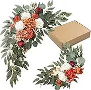 Artificial Flowers Silk Swag Set for Wedding Arch Anniversary Welcome Sign Celebration Reception Floral Party Engagement Chair Floral Backdrop Decorations (Orange Red)
