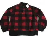 NWT Crewcuts buffalo check fleece pullover red and black 6-7