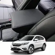 BEERTE Central Console Armrest Box Fit for Honda CRV 2017 2018 2019 2020 2021 2022 Cover Car Armrest Cover Auto Center Console Pad(Black with Black Stitches)