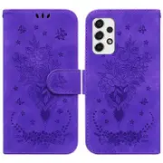 For Samsung Galaxy A33 5G Case, Butterfly Rose Embossed PU Leather Wallet Cover, Purple