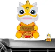 Chinese Lion Figure | Solar Lion for Car | Small Solar Lion Craft Decoration, Ornament for Car Dashboard, Workplace Desk