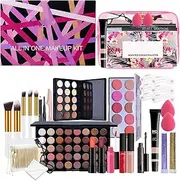 Beginner Makeup Set - Travel Makeup Kit with Cosmetic Bag,Includes Eyeshadow Palette, Pressed Powder, Lipstick Palette, Lip Gloss Brush