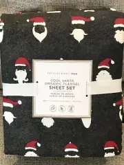 NEW Pottery Barn Teen Flannel Cool Santa Queen Sheet Set, Christmas Holiday Kids