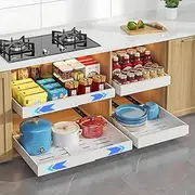 AIMANWEI Pull Out Cabinet Organizer, Expandable (12.6"-20.5"), Heavy Duty Slide Out Drawer, Fixed with Adhesive Nano Film, White, Kitchen Base Cabinet Organization, Pantry, Bathroom