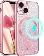 YINLAI for iPhone 13 Mini Magnetic Case [Compatible with Magsafe] Glitter Protective Cover Slim for Women Shockproof Bling Phone Case for iPhone 13 Mini 5.4", Pink
