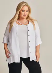 [TS] Taking Shape Crinkle & Lace Trim Shirt Size 12 in White, Viscose - Plus Size Women's Clothing White