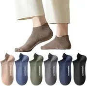 [Lacknick] Crew Socks 6 Pairs for Men 5-10 Low Cut Non Slip Solid Heel Tab Cotton Breathable Casual Wicking Summer Anti-blister