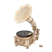 ROBOTIME DIY Crank Classic Gramophone Wooden Model Building Kit Assemb