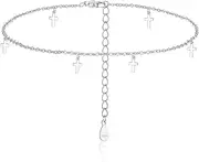 [Estrellique] 925 Sterling Silver Anklet for Women, Silver 925 Adjustable 22 + 5 cm Chain Anklet Bracelet, Small Cross Star Moon Pendant Anklet, Waterproof Barefoot Summer Beach Ankle