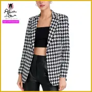 Alice + Olivia Breann Houndstooth Black White Fitted Blazer Jacket SIZE 8