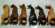 LOT OF 6 Genuine Besmo WOOD Hand Carved 8'' Napkin Rings made in Kenya ANIMALS