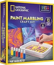 NATIONAL GEOGRAPHIC Paint Marbling Arts & Crafts Kit - Water Marbling Paint Art Kit for Kids, Create 12 Sheets of Marble Art with 6 Paint Colors, Marbling Paint Kit, Water Painting, Kids Art Projects