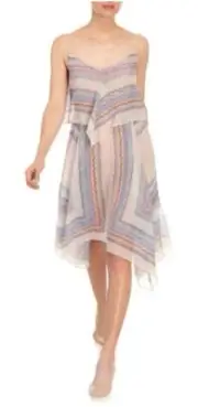NWT BCBGMAXAZRIA NOVAH PRINT BLOCKED FIF & FLARE ASYMMETRICAL DRESS SZ XXS $428