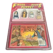 Vintage Deadstock Sealed Finger Puppet Books set, The Birth of Jesus storybook