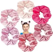6 Pieces Satin Scrunchies for Women Girls - Elastic Ponytail Holders, Cute Big Hair Ties, No Hurt Hair Accessories (Pink Color, Medium)