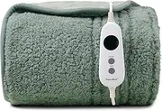 Dreamaker Reversible Sherpa & Coral Fleece Electric Heated Throw Blanket 160x130cm Energy Efficient Heating Rug Snuggle Overheat Protection 9 Heat Settings Detachable Controller - Olive & Sage
