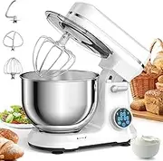 Stand Mixer,1200W Electric Kitchen Mixers,with LED Display, 5L Stainless Steel Bowl,11 Speed Tilt Head Food Mixer, with Dough Hook, Flat Beater, Whisk,for Daily Use for Baking White