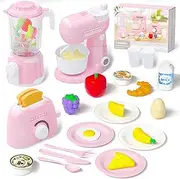auvnei Kitchen Appliances with Food Toys , Toy Kitchen Set for Kids Play Kitchen Accessories Set, Blender,Mixer and Toaster. Girls Toys Ages 3-8