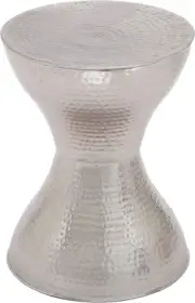 Metal Hammered Accent Table with Hourglass Shape, 14" X 14" X 18", Silver