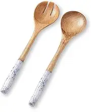 [Folkulture] Salad Servers or Salad Tongs, Wooden Utensils for Serving Salad, 12-inch Spoon and Fork Set, Mango Wood, Blue Servers