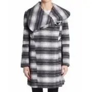 Sam Edelman Wool Blend Plaid Coat Single Breasted Navy Gray *NWT* Small