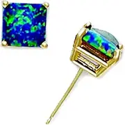 [JewelryWeb] 14k Solid Yellow Gold Green Square Simulated Opal Earrings Stud Earring for Women in