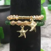 2 PC Handmade Bohemian Beaded Stackable Stretch Bracelet Set New 9924