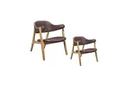 Design Square Set Of 2 Faux Leather Accent Lounge Relaxing Arm Chair Natural Oak