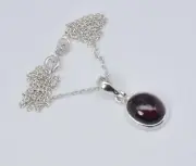 925 Solid Sterling Silver Red Garnet Chain Pendant-18.8 Inch B283