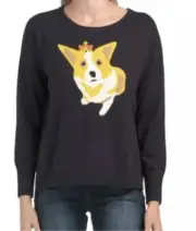French Connection Sweater Corgi Dog Women's Size XS Navy Blue Crewneck New