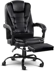 Artiss Massage Office Chair, PU Leather 2 Point Ergonomic Gaming Computer Desk Recliner Chairs Armchair for Room Executive Home, with Retracted Padded Footrest 360° Rotatable Height Adjustment Black
