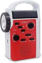 AM/FM Emergency Weather Radio, USB Rechargeable Battery, Portable Solar Hand Crank Weather Alert Radio SOS Flashlight Alarm.(Red)