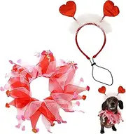 Generic Valentine's Day Pet Outfit | Red and Pink Heart Headband and Collar - Dog Costume for Small, Medium, Large Dogs