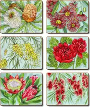 Country Kitchen Bush Blooms Cinnamon Cork Backed Drink Coasters Set 6