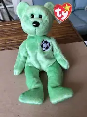Retired TY Original Beanie Baby Babies 1998 KICKS Soccer Green Bear Tag Errors