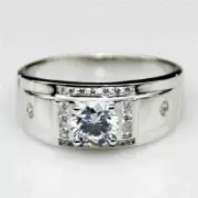 Men's Engagement Wedding Band Ring 1.50 Ct Real Moissanite 14k White Gold Plated