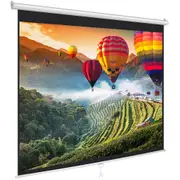Pyle Manual Pull-Down Projector Screen - Universal Roll-Down Retractable Manual Projection Screen w/Auto-Locking, Adjustable Screen Height, Black Masking Border