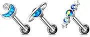[Niaspi] 3Pcs 16G G23 Titanium Cartilage Stud Earrings for Women Men Blue CZ Moon Planet Star Studs Earrings Conch Helix Cartilage Piercing Jewelry Fashion Ear Jewelry, 20g, TitaniumT, no gemstone