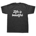 男士 T 恤 LIFE IS BEAUTIFUL GRAPHIC 男士休閒風格的超大街頭服飾嘻哈男友趣味上衣