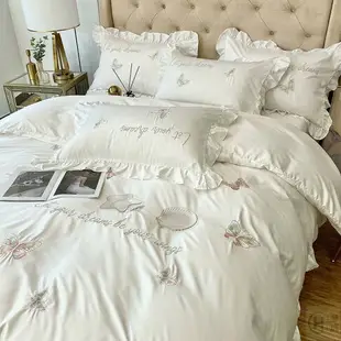 公主風冰絲床包四件組 標準/加大雙人床包組 立體蝴蝶被套 冰絲被套 雙人被套 床單 床罩 床包 雙人床包 枕頭套 被單