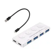 USB Hub, 4-Port USB Splitter Lightweight USB Data Hub with Individual On/Off