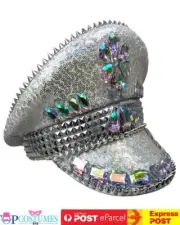 Silver Jewels Sequin Cap Costume Hat Pride Burning Man Festival Mardi Gras