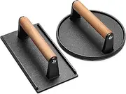 Cast Iron Grill Press Weight - with Wooden Handle - Cast Iron Press for Meat, Hamburger Patty, Smash Burger, Bacon, Steak